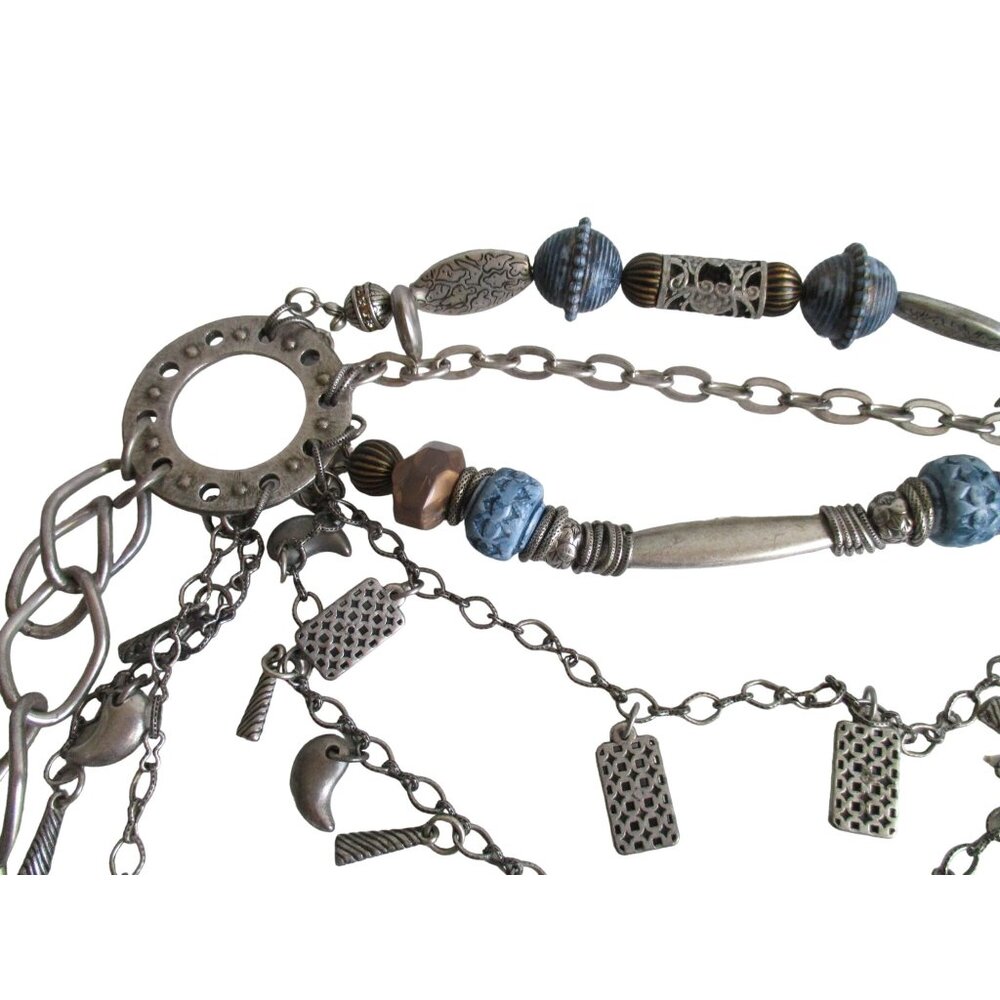SOLD*Chico's BOHO Style Silver Metal Belt with Beads Link Chains Charms